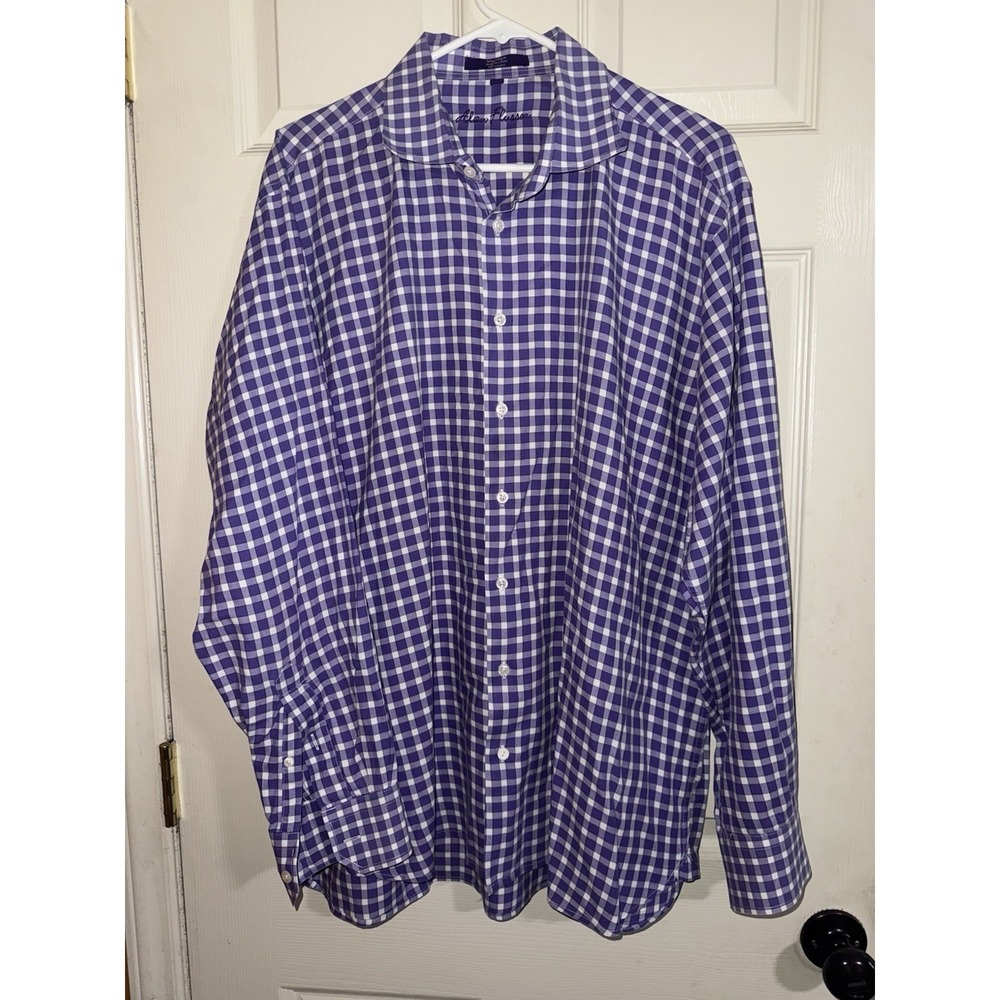 Alan Flusser Shirt Mens Sz XL Purple Plaid Button Up Shirt